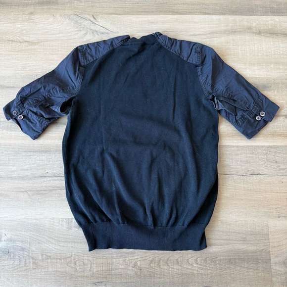Marni Navy Blue Mixed Media Cotton Poplin Knit Short Sleeve Top - size 2 (IT 38) - Picture 3 of 7